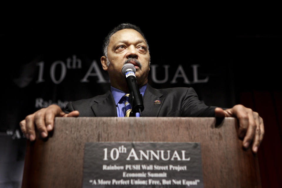 FILE - Rev. Jesse Jackson speaks during the 10th Annual Rainbow PUSH Wall Street Project Conference held at the Sheraton Hotel in New York, Monday, Jan. 8, 2007. Jackson plans to step down from leading the Chicago civil rights organization Rainbow PUSH Coalition he founded in 1971, his son's congressional office said Friday, July 14, 2023. (AP Photo/Adam Rountree, File)