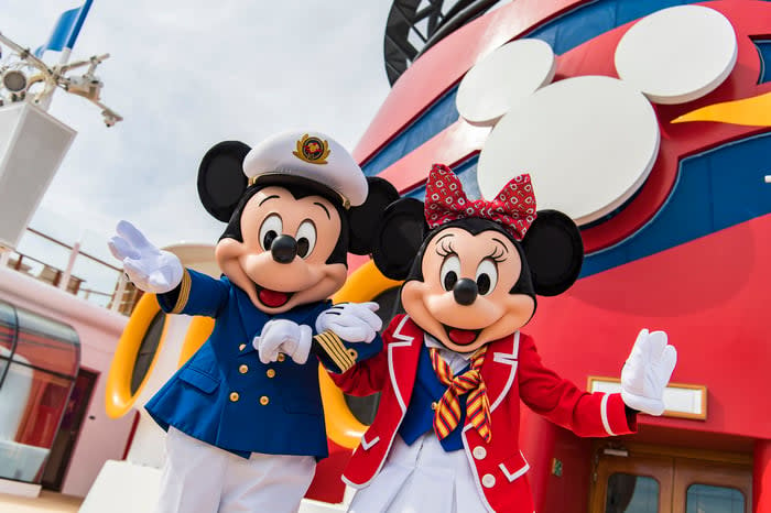 Mickey and Minnie on a Disney cruise ship.