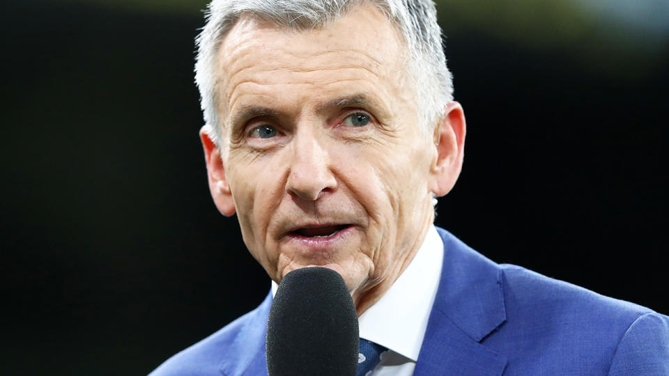 Bruce McAvaney, pictured here prior to the opening game of the 2020 AFL season.