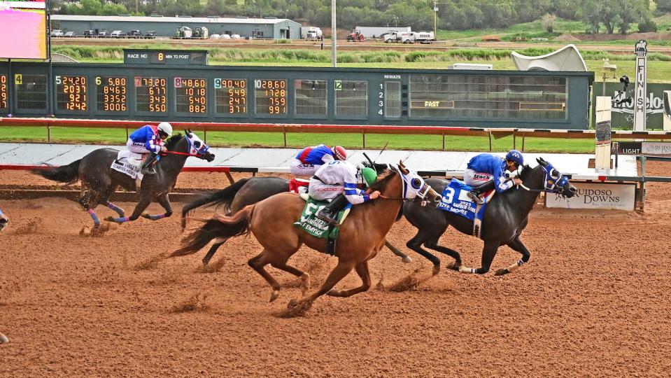 Ezee Monee wins the Grade 1, 440-yard Rainbow Oaks on Saturdya at Ruidoso Downs Race Track and Casino.