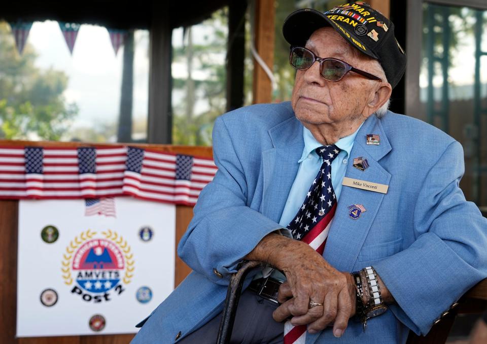 World War II veteran Michael Visconti talks about his time in service to his country in December 2021 at the AmVets Post No. 2 in Edgewater.