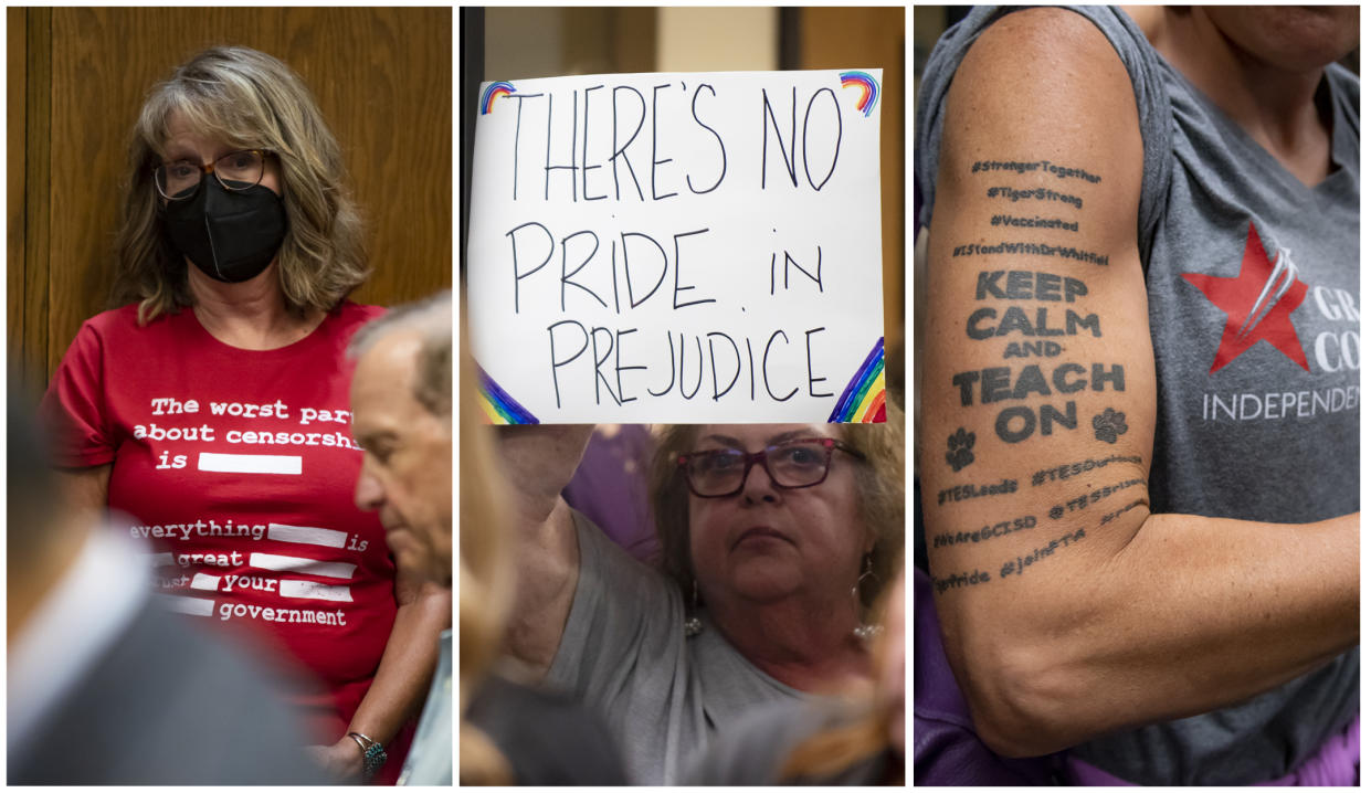 Nearly 200 people signed up to speak during public comments prior to the board vote at the school board meeting in Grapevine, Texas.  (Emil T. Lippe for NBC News)