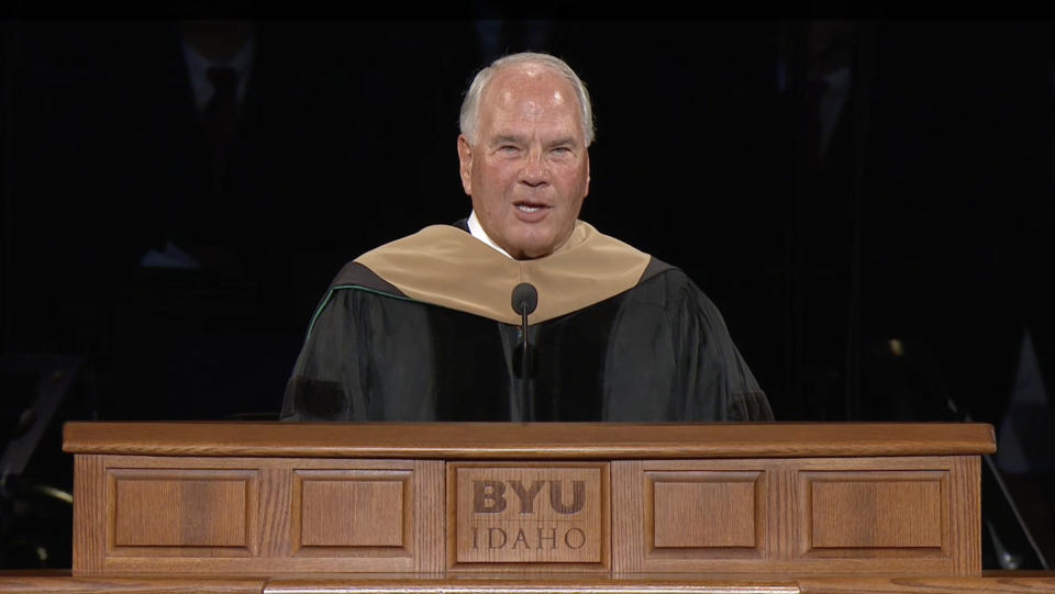 Elder Ronald A. Rasband speaks at the inauguration of BYU-Idaho’s 18th president, Elder Alvin F “Trip” Meredith III.