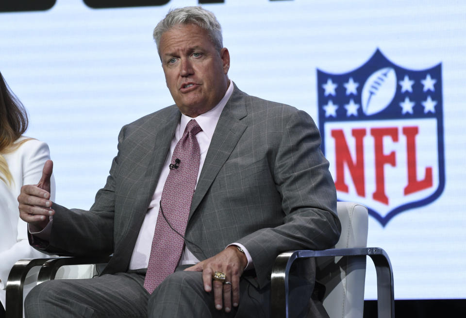 Rex Ryan, football analyst and former NFL coach, participates in the "Sunday NFL Countdown" panel during the ESPN Television Critics Association Summer Press Tour at the Beverly Hilton on Wednesday, July 26, 2017, in Beverly Hills, Calif. (Photo by Chris Pizzello/Invision/AP)