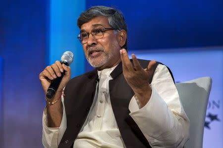 Kailash Satyarthi, 2014 Nobel Peace Prize Laureate, takes part in a panel during the Clinton Global Initiative's annual meeting in New York, September 27, 2015. REUTERS/Lucas Jackson