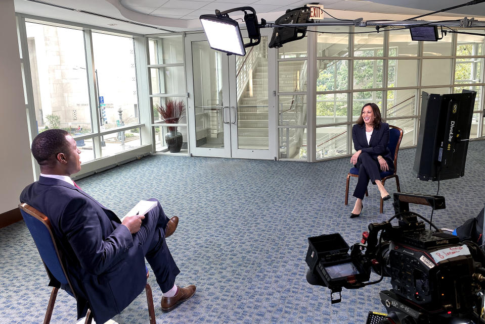 Craig Melvin interviews Sen. Kamala Harris on Aug. 27, 2020. (NBC News)