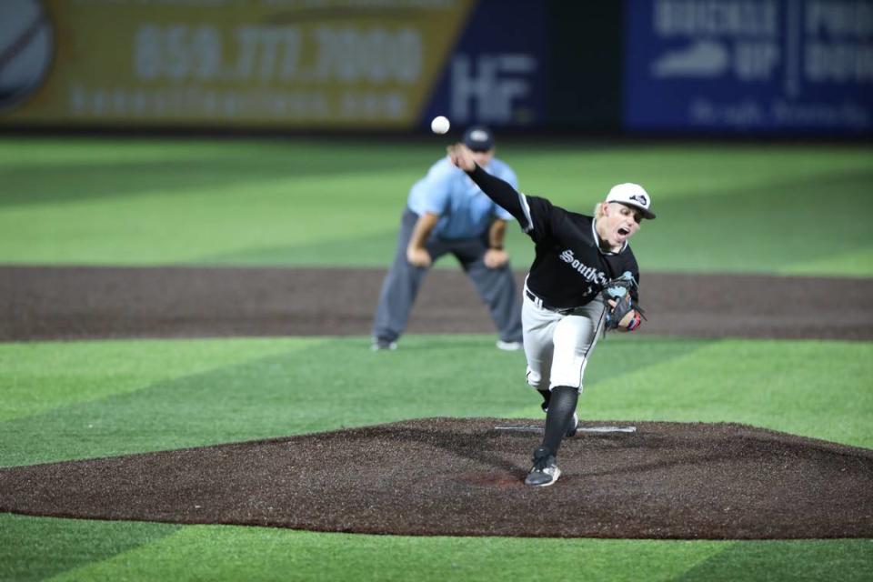 Pleasure Ridge Park’s Joey Dudeck delivers a pitch during the state quarterfinals against Lexington Catholic.