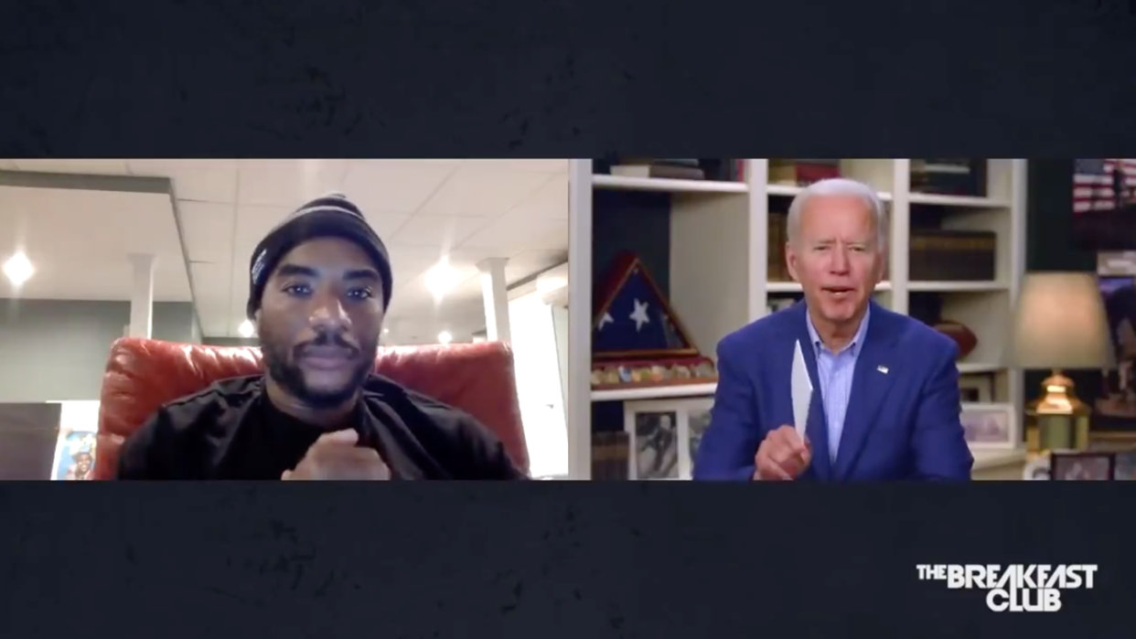 Joe Biden speaking with Charlemagne on The breakfast club on May 22, 2020