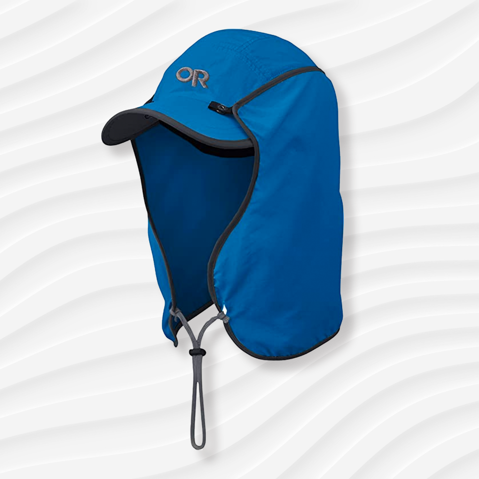 the outdoor research runner cap with neck cover in blue