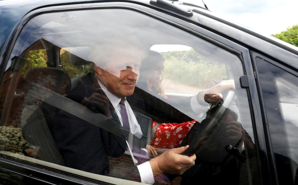 Boris Johnson and Carrie Symonds leave his home, following the results of the European Parliament elections, in Thame, Britain May 27, 2019. REUTERS/Simon Dawson