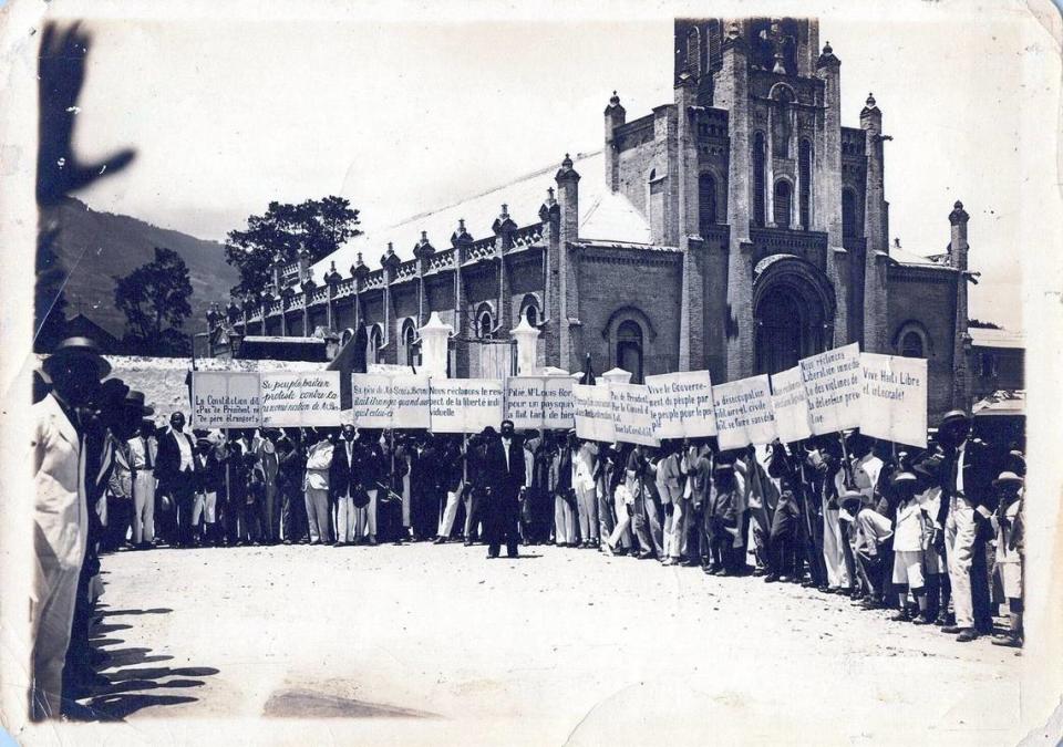 Protesters against the 1915 U.S. military occupation take to the streets during a visit by the Forbes Commission in 1929. The role of the U.S. commission was to review conditions in Haiti and the relationship. It would ultimately conclude that the occupation was a failure. In 1934, the U.S. would end its occupation.
