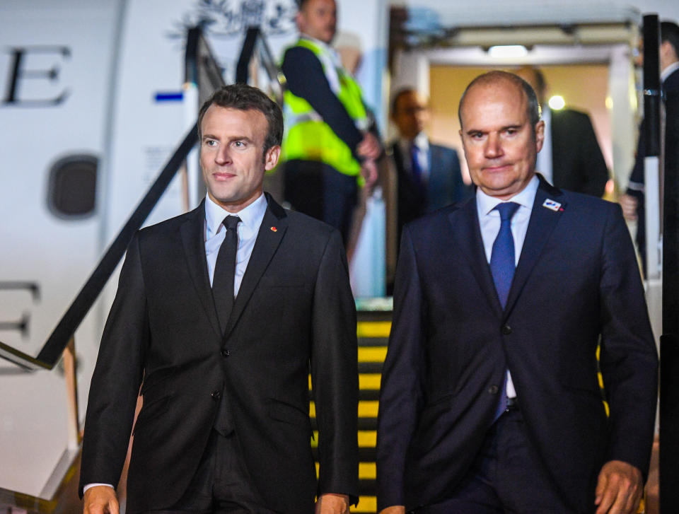 French president Emmanuel Macron (left) and Christophe Penot (right), have accused the Morrison government of lying and being in denial. Source: AAP