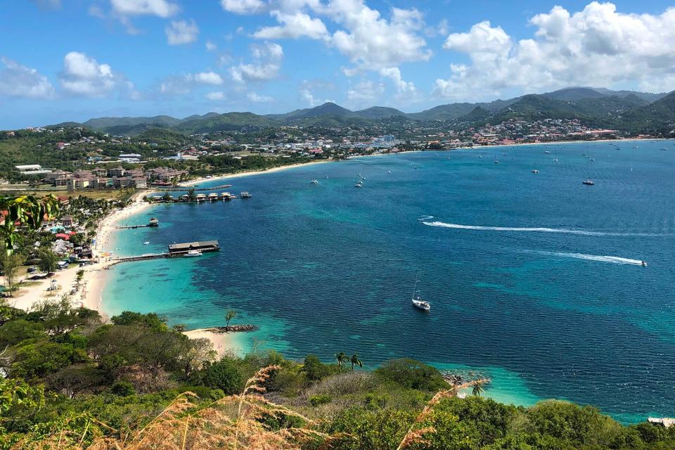 Pigeon Beach in Saint Lucia as seen from Fort Rodney