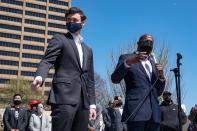 <p>Sen. Jon Ossoff and Sen. Raphael Warnock take center stage to share their support for the Asian community on March 20 in Atlanta.</p>