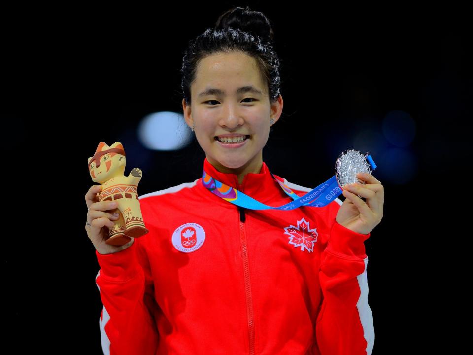 fencer Jessica Guo winning silver medal during the Women's Fencing Individual Foil of Lima 2019 Pan American Games