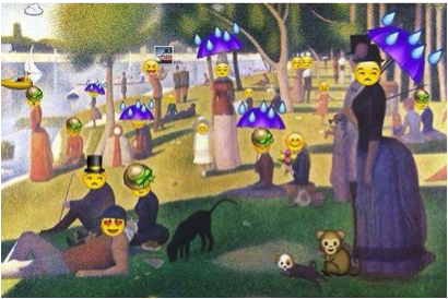 A Sunday Afternoon on the Island of La Grande Jatte painting with faces replaced by emoji