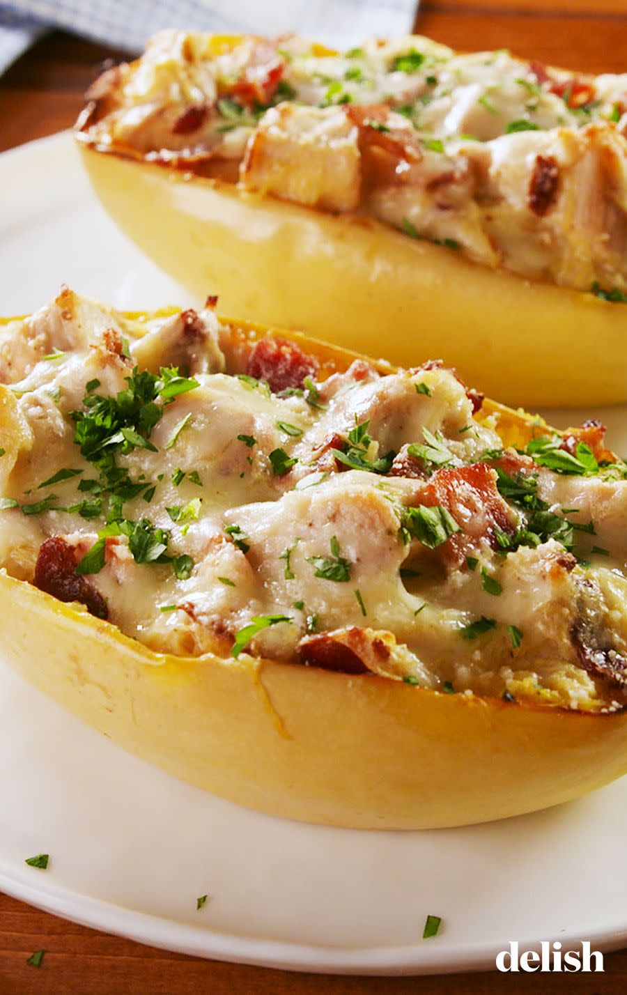 Chicken-Bacon Ranch Spaghetti Squash Boats