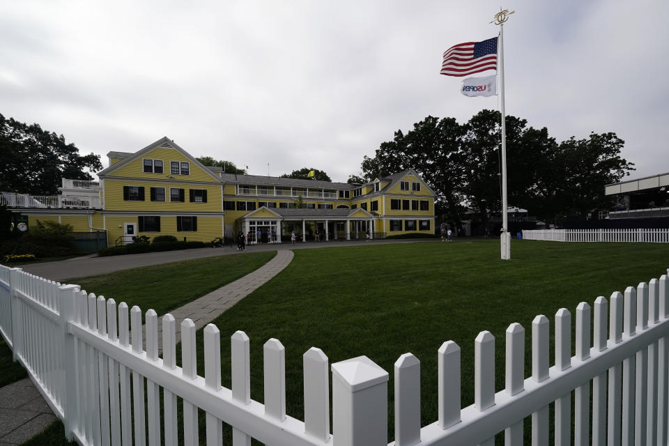 The clubhouse at The Country Club is seen during the second round of the U.S. Open golf tournament, Friday, June 17, 2022, in Brookline, Mass. (AP Photo/Charlie Riedel)