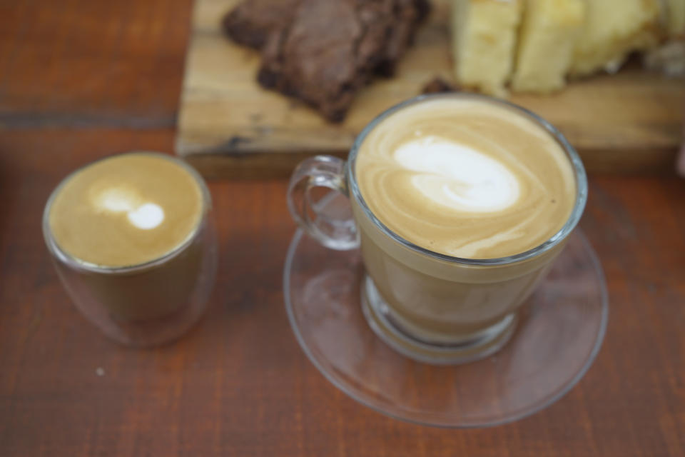 St. Helena’s famed coffee is pictured during a farm tour and tasting at Wranghams, a small coffee plantation and homestay in Sandy Bay, St. Helena, Thursday, Feb. 22, 2024. (AP Photo/Nicole Evatt)