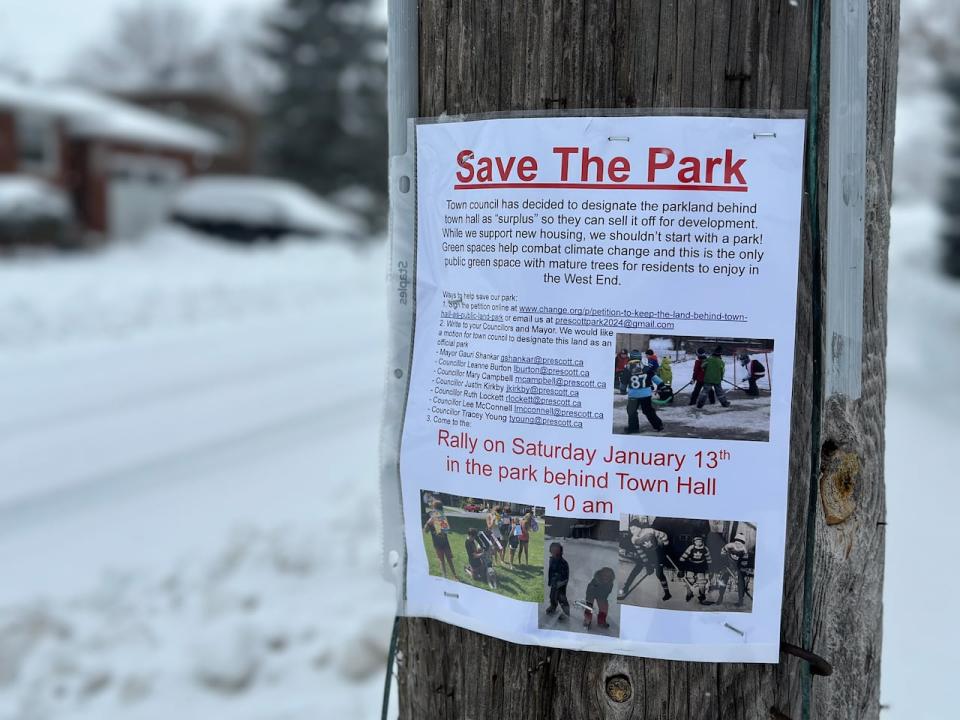 Save the Park poster Prescott, Ontario, January 2024