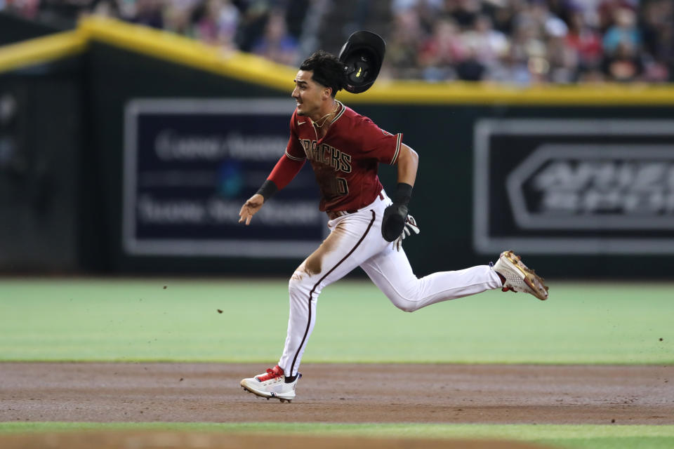 Third baseman Josh Rojas #10 of the Arizona Diamondbacks has intriguing fantasy value