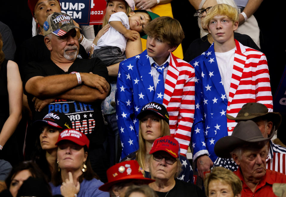 Supporters of former U.S. President and Republican presidential candidate Donald Trump attend a South Dakota Republican party rally in Rapid City, South Dakota, U.S. September 8, 2023. REUTERS/Jonathan Ernst