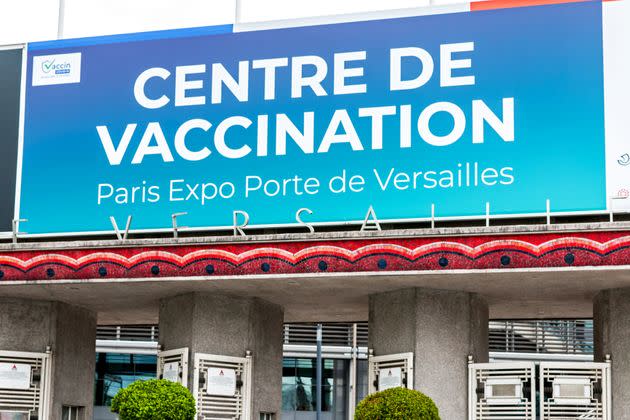 Vaccinodrome in France :  entrance sign of covid-19 vaccination center, in Paris, porte de Versailles. May 20, 2021. (Photo: legna69 via Getty Images)