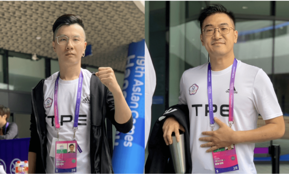 「五股石油王」林立偉（左）與「GamerBee」向玉麟冠軍賽前上演台灣隊內戰。（翻攝自CTESA臉書）
