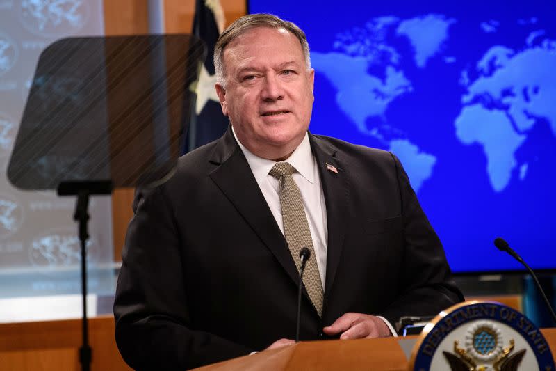 U.S. Secretary of State Mike Pompeo conducts a news conference at the State Department
