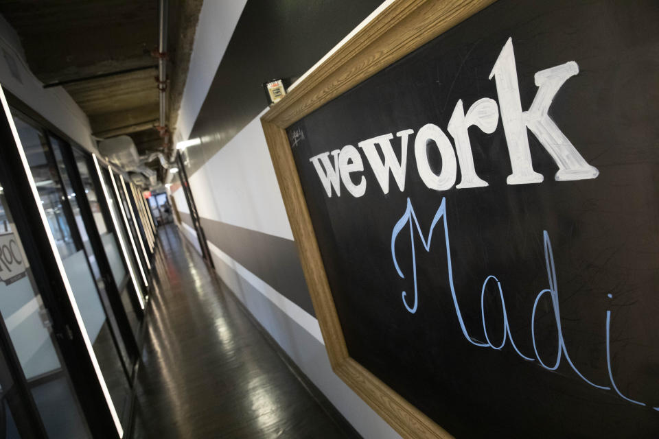 A WeWork office space is shown, Tuesday, Nov. 5, 2019 in New York. (AP Photo/Mark Lennihan)