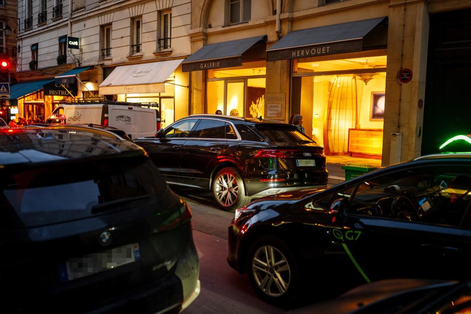 Private vehicles are   seen parked in central Paris, Feb. 1, 2024. / Credit: DIMITAR DILKOFF/AFP/Getty