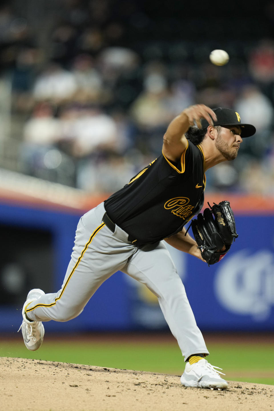 Pittsburgh Pirates pitcher Jared Jones throws during the second inning of a baseball game against the New York Mets at Citi Field, Tuesday, April 16, 2024, in New York. (AP Photo/Seth Wenig)