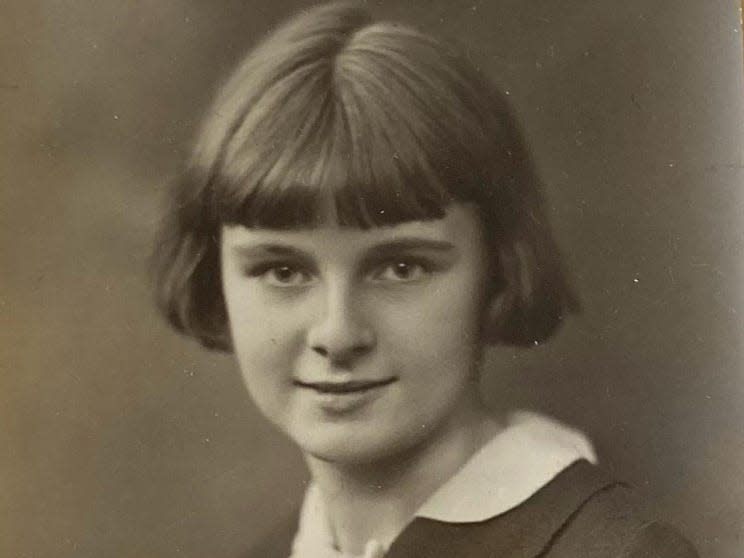Black and white photo of centenarian Joyce Preston as a child.