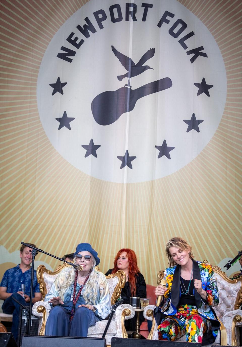 Joni Mitchell performs with Brandi Carlile during the 2022 Newport Folk Festival