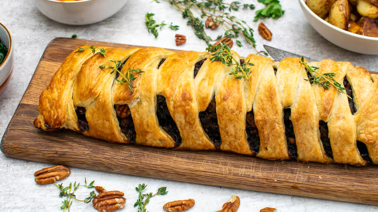 mushroom wellington on table