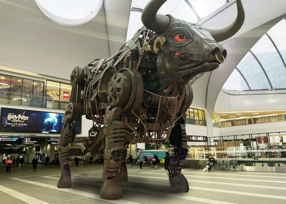 An artist’s impression of how the bull will look in the atrium of Birmingham New Street station.