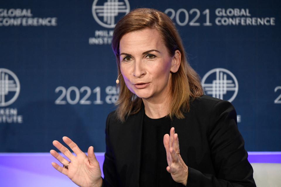 Jelena McWilliams, Chairman, Federal Deposit Insurance Corporation, speaks during the Milken Institute Global Conference on October 18, 2021 in Beverly Hills, California. (Photo by Patrick T. FALLON / AFP) (Photo by PATRICK T. FALLON/AFP via Getty Images)