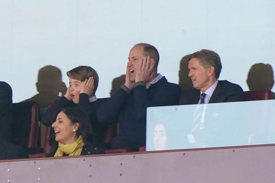 The Prince of Wales with Prince George of Wales and Aston Villa chief executive Christian Purslow (right) in the stands during the Premier League match at Villa Park (Joe Giddens/PA) (PA Wire)