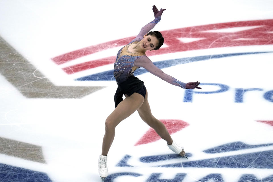 Isabeau Levito competes during the women's short program at the U.S. figure skating championships Thursday, Jan. 25, 2024, in Columbus, Ohio. (AP Photo/Sue Ogrocki)