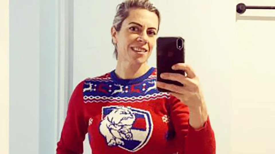 Former Collingwood board member Dr Bridie O'Donnell is seen here in a Western Bulldogs jumper.