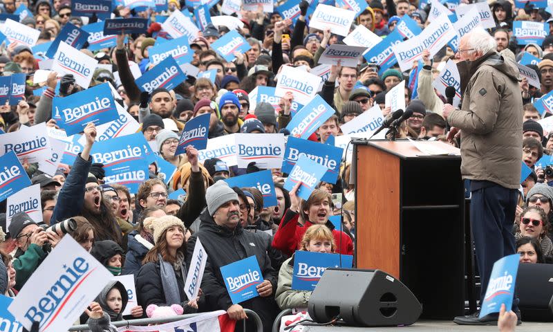 Democratic 2020 U.S. presidential candidate Senator Bernie Sanders rallies with supporters in Boston