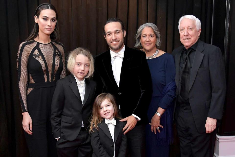 <p>Neilson Barnard/Getty</p> Meagan Camper, Saint Lazslo Wentz, Marvel Jane Wentz, Pete Wentz, Dale Wentz, and Pete Wentz II attend the 61st Annual GRAMMY Awards on February 10, 2019 in Los Angeles, California. 