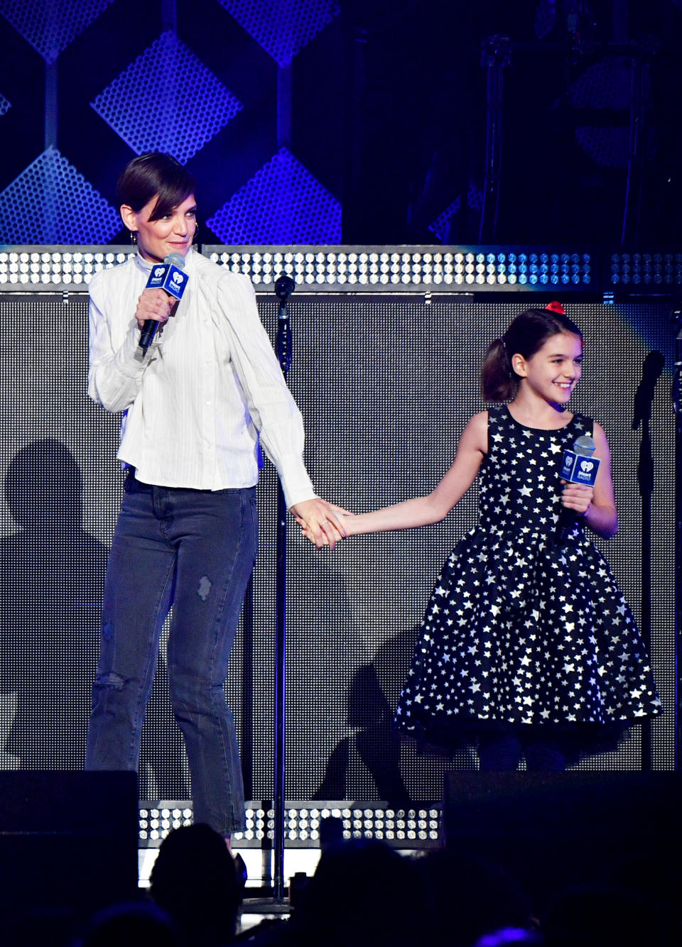 NEW YORK, NY - DECEMBER 08:  Katie Holmes and Suri Cruise speak performs onstage at the Z100's Jingle Ball 2017 on December 8, 2017 in New York City.  (Photo by Dia Dipasupil/Getty Images)