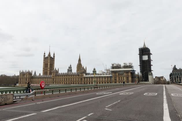 An almost deserted Westminster Bridge in central London as the Coronavirus pandemic escalated in March 2020. (Photo: Barcroft Media via Getty Images)