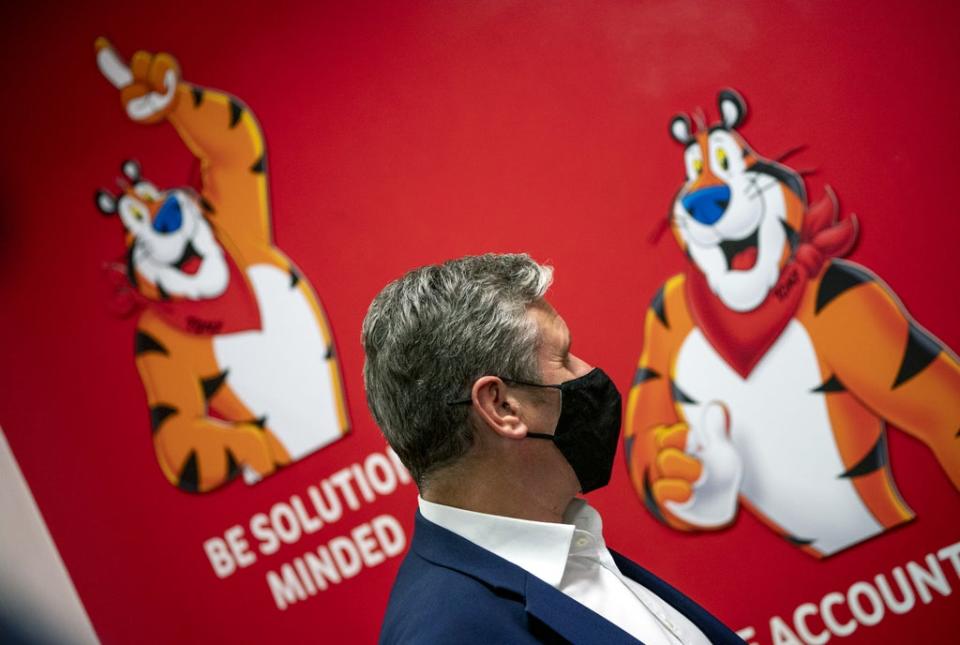 Labour leader Sir Keir Starmer during a visit to the Kellogg’s plant in Manchester (Peter Byrne/PA) (PA Wire)