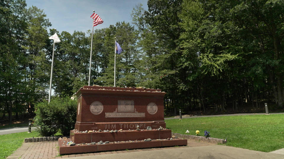 The final resting place of superstar athlete Jim Thorpe, in a Pennsylvania town that now bears his name.  / Credit: CBS News