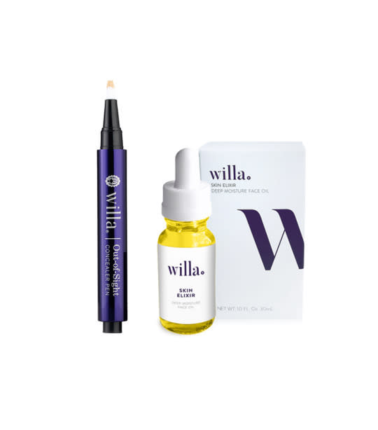 <p><b>Willa <a href="https://willa.com/cosmetics/face/out-of-sight-4110203-c" rel="nofollow noopener" target="_blank" data-ylk="slk:Out of Sight Concealer;elm:context_link;itc:0;sec:content-canvas" class="link ">Out of Sight Concealer</a> </b></p><p>“I can’t keep the Willa <a href="https://willa.com/skin-elixir-2110301" rel="nofollow noopener" target="_blank" data-ylk="slk:Elixir Face Oil;elm:context_link;itc:0;sec:content-canvas" class="link ">Elixir Face Oil</a> and concealer pens in my bag. They’re both natural and toxin-free. I love the oil because it has only seven simple, food-grade ingredients and makes a perfect base for a glowy skin. The concealer pen in easy to use and sets perfectly without the need of setting powder, so it’s great to leave with clients for touch ups.” — <a href="https://www.instagram.com/itsmatin/?hl=en" rel="nofollow noopener" target="_blank" data-ylk="slk:Matin;elm:context_link;itc:0;sec:content-canvas" class="link ">Matin</a></p>