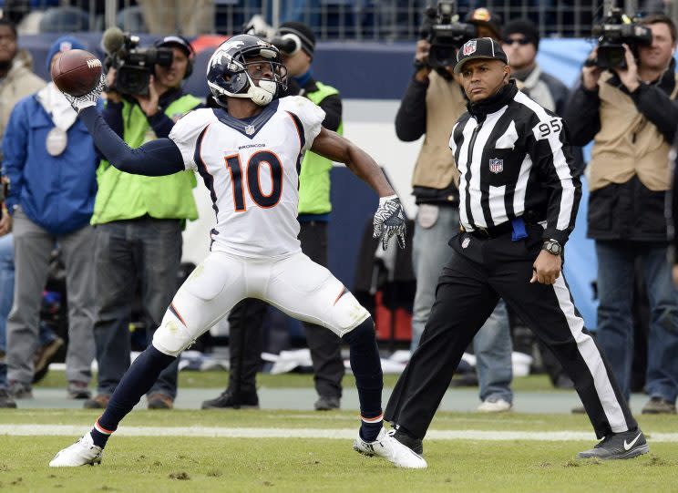 Emmanuel Sanders’ wife has filed for divorce. (AP)