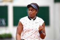 Sloane Stephens of The United States celebrates in her ladies singles first round match against Misaki Doi of Japan during Day one of the 2019 French Open at Roland Garros on May 26, 2019 in Paris, France. (Photo by Clive Mason/Getty Images)