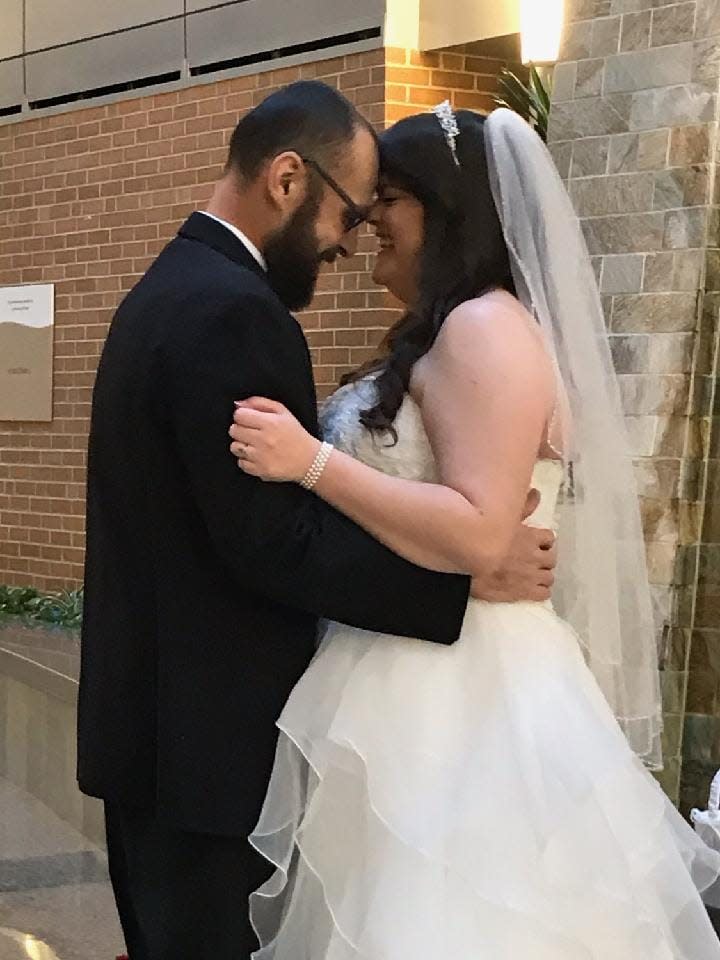 Gus and Rachel Jimenez married at Wilmington Hospital on Sunday. The wedding was planned in three days, since Gus has been diagnosed with a rare and aggressive form of cancer.